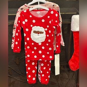 African American Santa Kids Pajamas 2 pairs of 2 pc each Christmas PJs